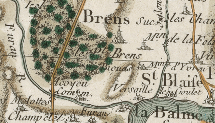 Acoyeu sur la carte de Cassini