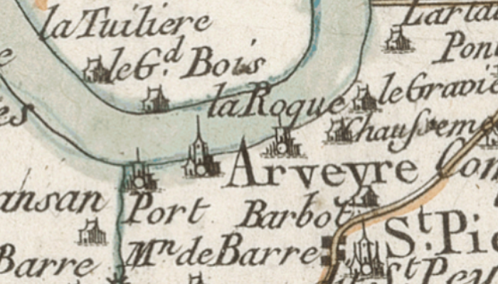 Arveyres sur la carte de Cassini