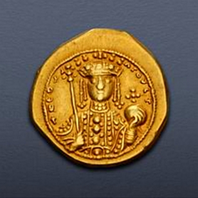 Tétartéron représentant Théodora couronnée, portant le sceptre et le globe