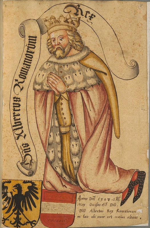 Dessin de l'empereur Albert 1er sur un vitrail de l'église du couvent de Königsfelden