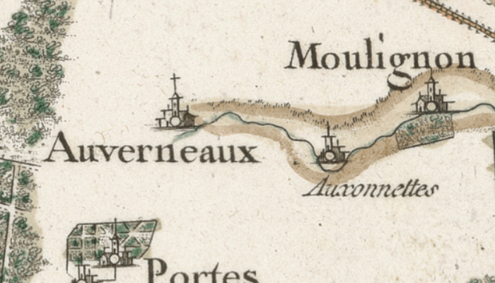 Auvernaux sur la carte de Cassini