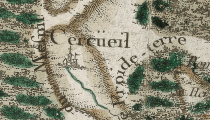 Cercueil sur la carte de Cassini