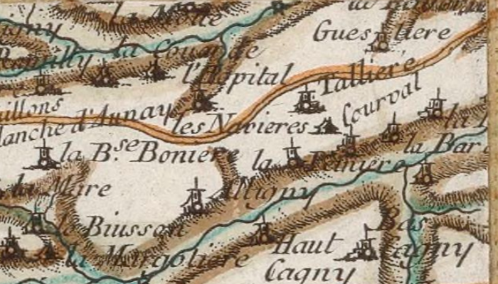 Courval sur la carte de Cassini