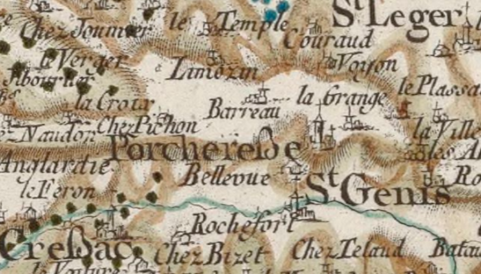 Le Temple de Cressac sur la carte de Cassini
