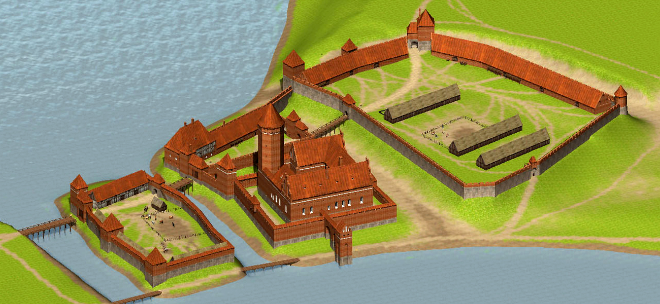 Représentation en 3d du château teutonique de Człuchów (Schlochau) - © https://medievalheritage.eu