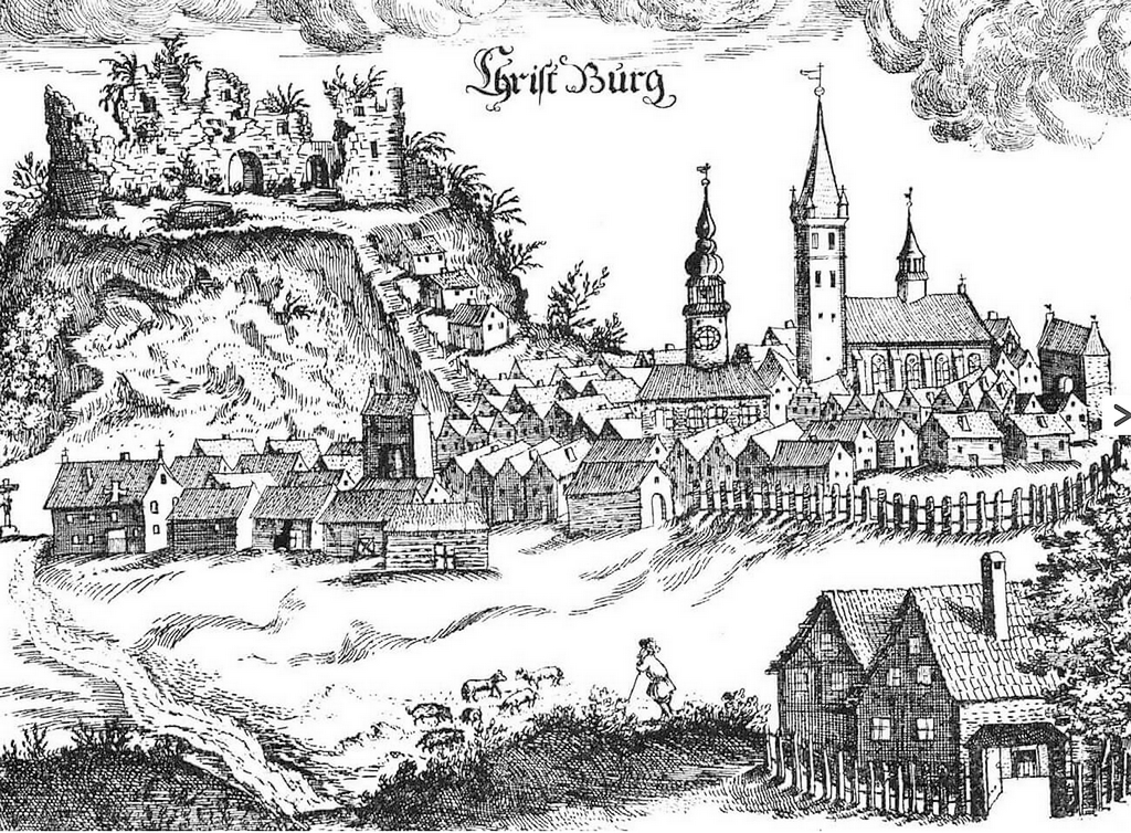 Représentation des ruines du château de Dzierzgoń en 1684