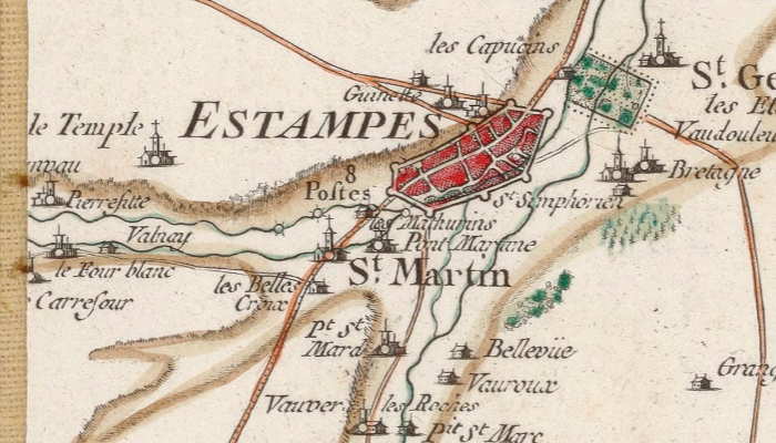 la maison templière d'Etampes sur la carte de Cassini