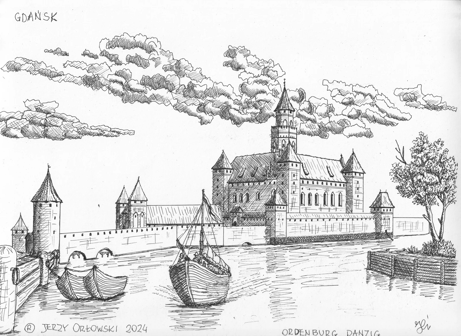 Dessin du château teutonique de Gdańsk (Danzig)