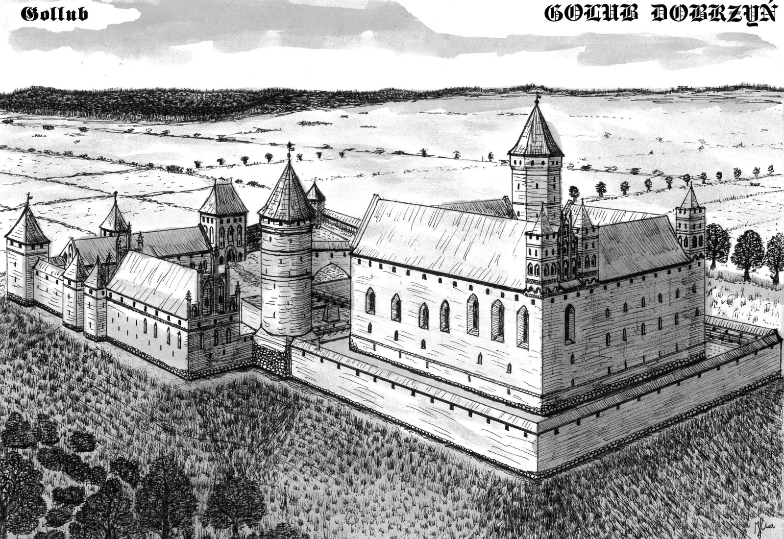 Dessin du château teutonique de Golub