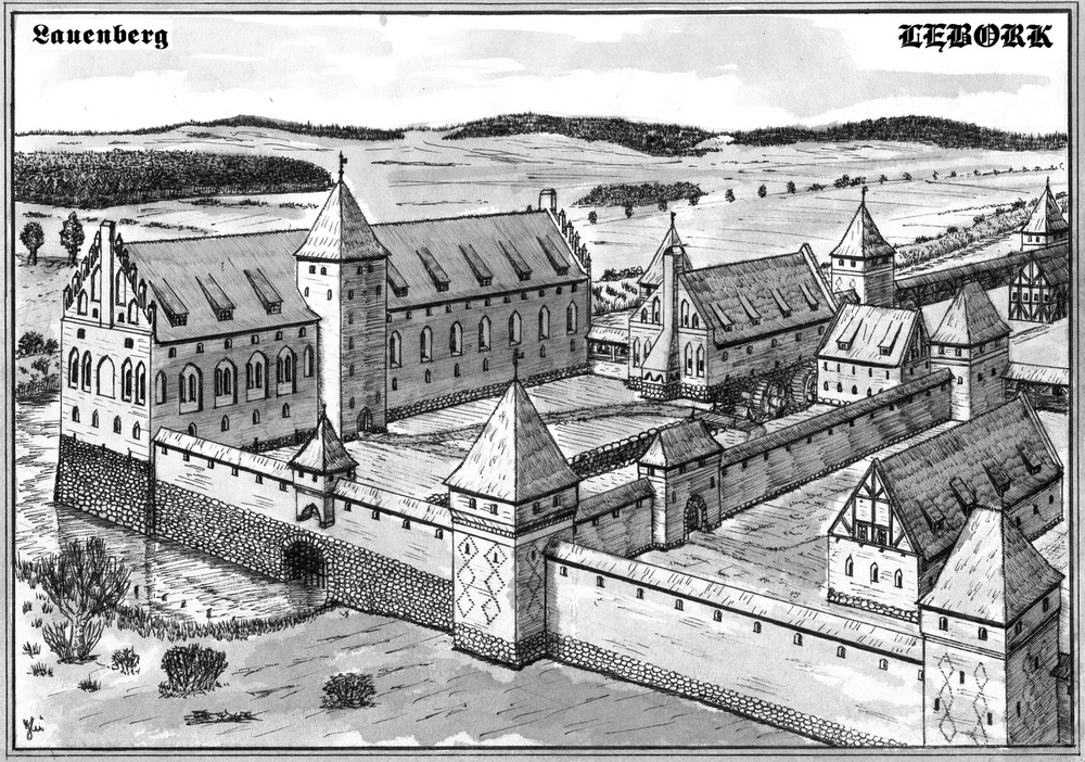 Dessin du château teutonique de Lębork (Lauenburg)